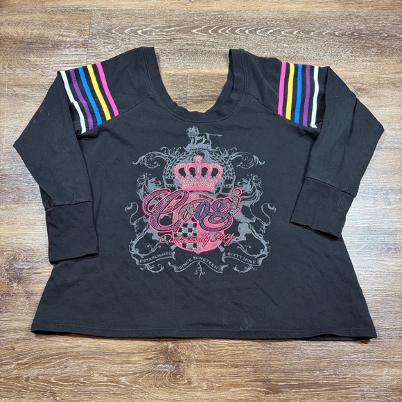 COOGI Tops - COOGI Shirt Women's 2XL Black Long Sleeve Grunge Rhinestone Crown Streetwear